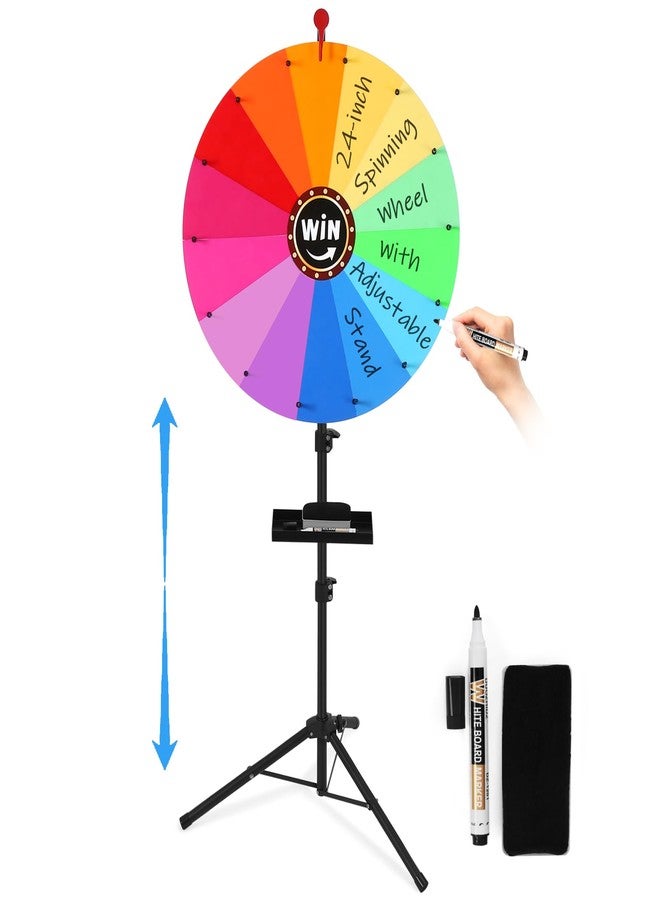 AugFir 24-inch Spinning Prize Wheel, Ajustable 37"-65" Height Spinning Wheel, Storable Prize Wheel Spinner with Stand, Wheel of Fortune, Spin Wheel for Prizes, 14 Slots - Image 2